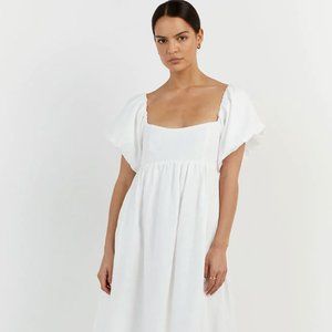 DISSH MONTY WHITE LINEN MIDI DRESS - 12 / WHITE